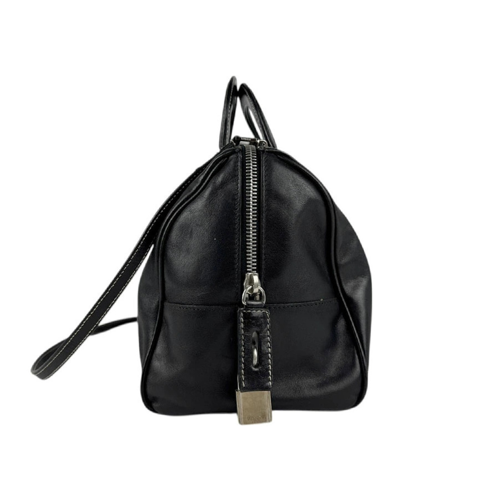 Prada Boston Soft leather Black handbag stitching white Calf